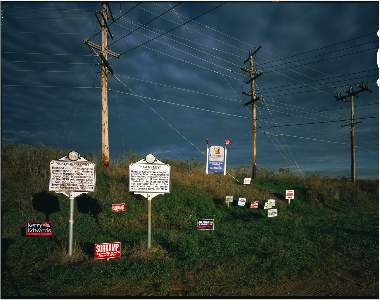 Roadside historical markers, and election signs, Charles City, West Virginia, 2004