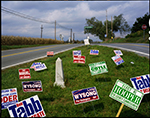 Election signs and historical marker, Shepherdstown, West Virginia, 2004